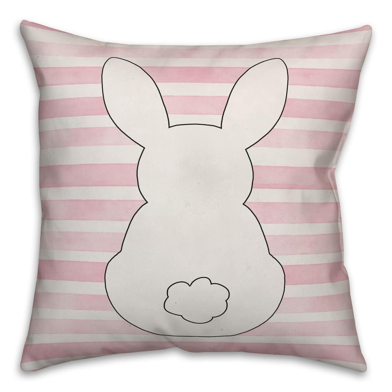 Pink Watercolor Stripes Bunny Silhouette Throw Pillow